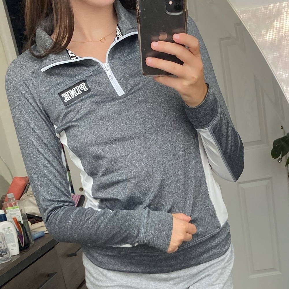 VS PINK Grey Athletic Wear Quarter Zip